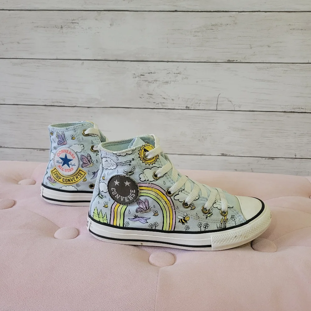 Converse Chuck Taylor All‎ Star High Top Camp Converse Blue Birds Bees Kids Sz 1